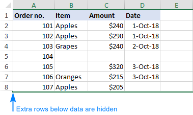 Hiding blank rows below the data