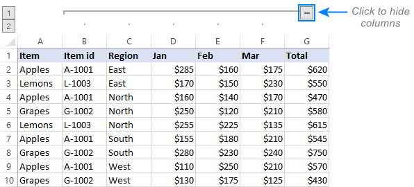 Hiding the grouped columns