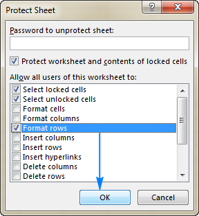 Allow hiding and unhiding rows in a protected workbook.