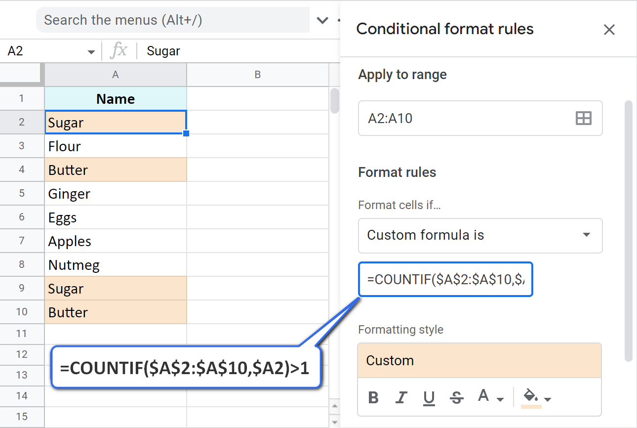 Highlight duplicates in one Google Sheets column.