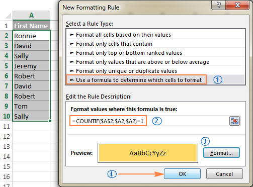 Creating a custom rule to highlight distinct values in Excel