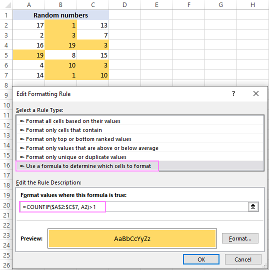 A rule to highlight duplicate cells except first occurrences