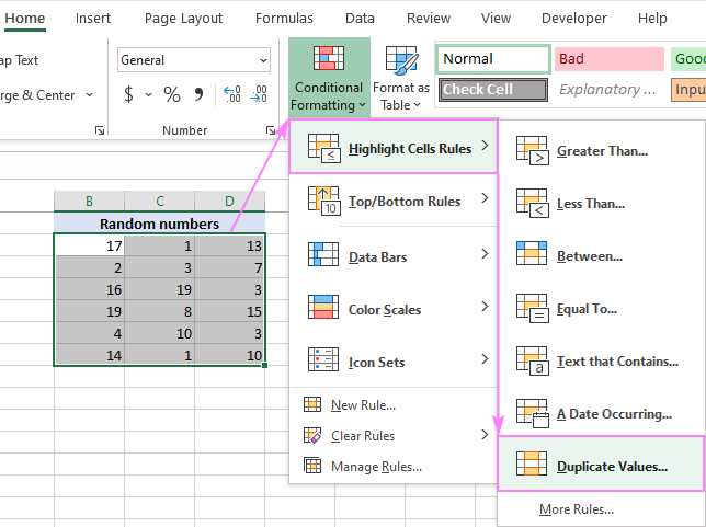 A preset rule to color duplicate cells