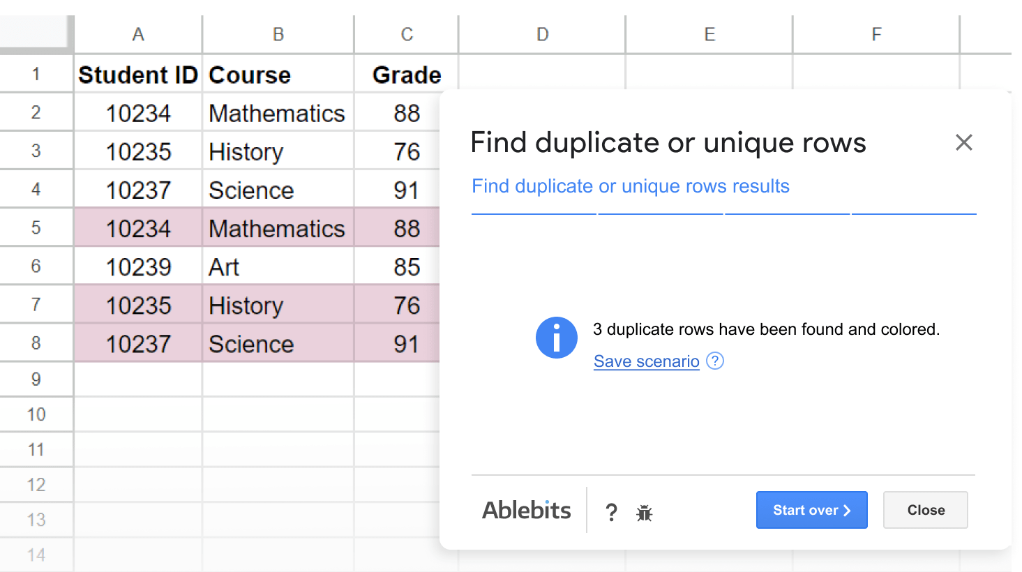 Highlight duplicates in Google Sheets.