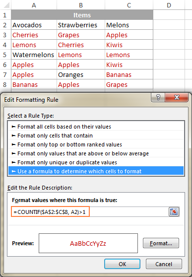 A rule to highlight duplicates in multiple columns including 1st occurrences