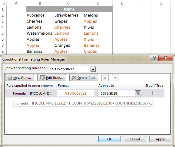 Another possible solution to highlight duplicates without 1st occurrences in multiple columns