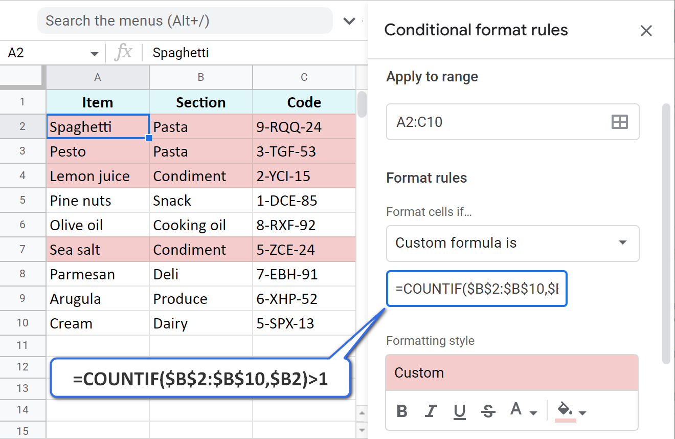 Highlight entire rows if duplicates are in one column.