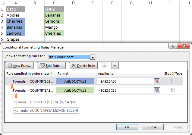 Highlighting matches between 2 columns.