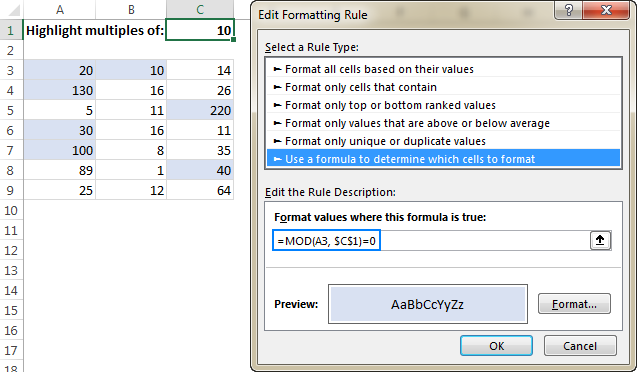 Highlighting the multiples of 10