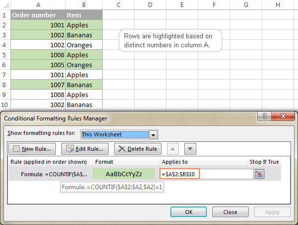 Highlighting entire rows based on distinct values in one column