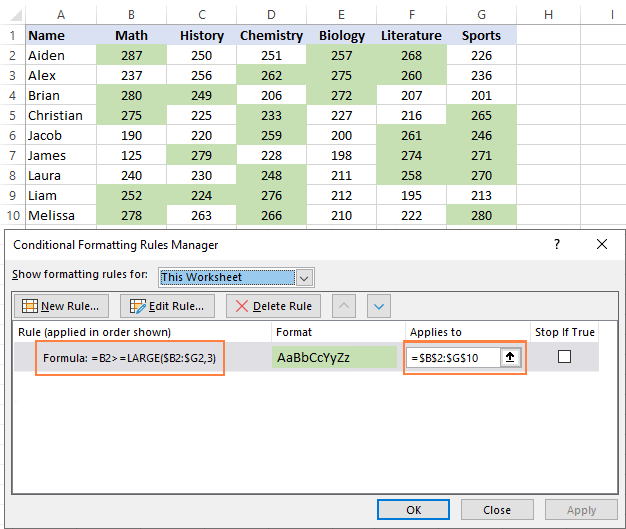 Highlighting top 3 values in each row