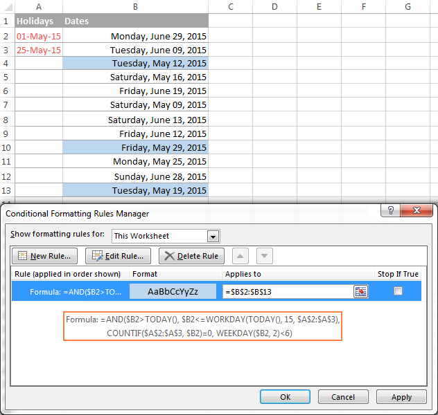 Highlighting workdays in Excel