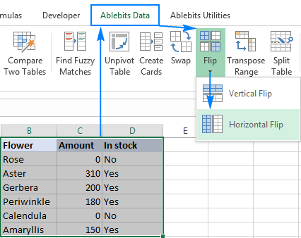 Horizontal Flip in Excel