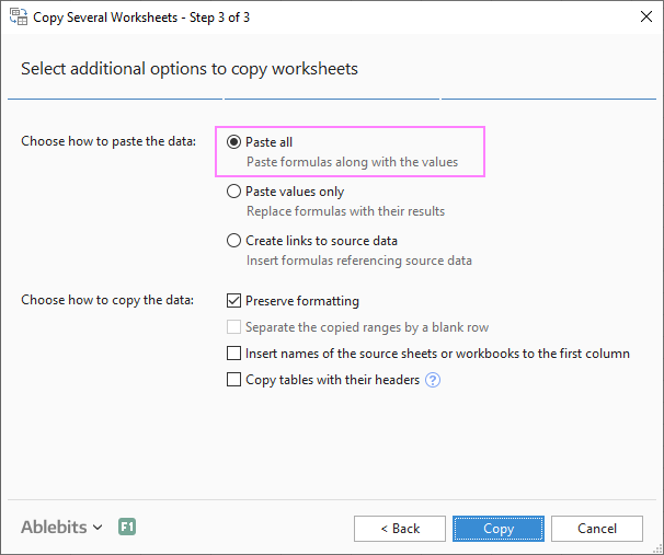 Choose how to import data to Excel.