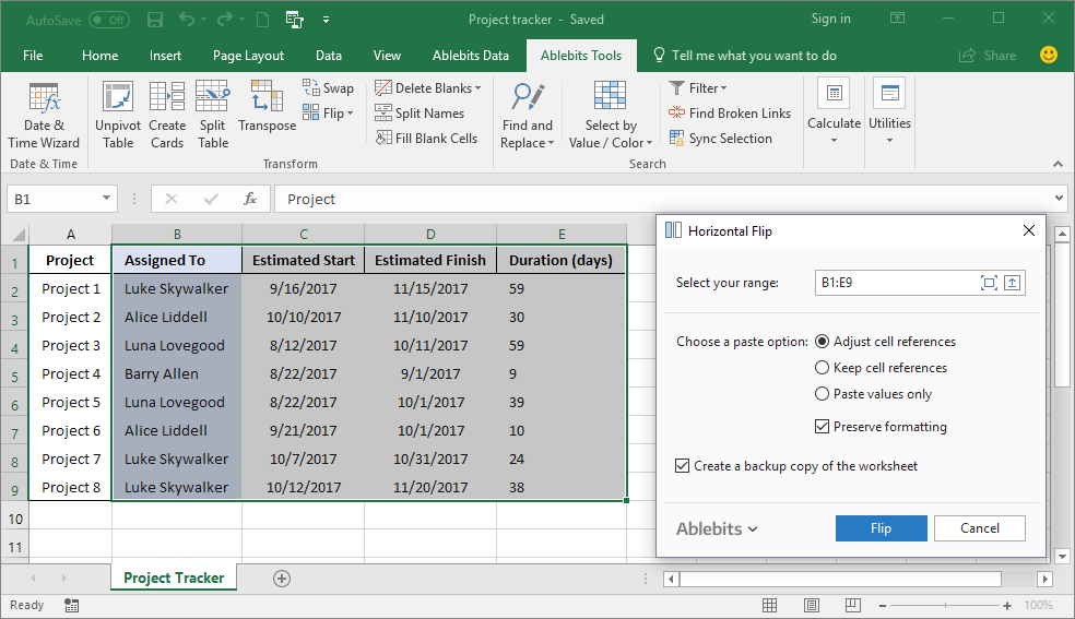 Adjust flipping options as you need