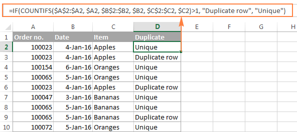 A formula to identify duplicate rows except for 1st instances