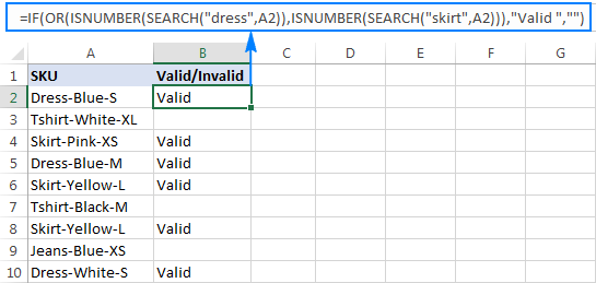 Excel formula to check if a cell contains one of many strings