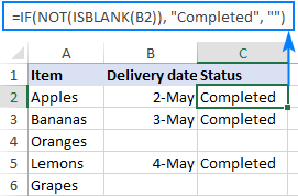 Excel formula: if cell is not blank then