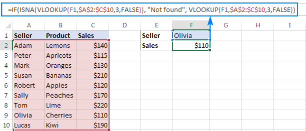 IF ISNA VLOOKUP formula pulls a matching value