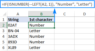 IF ISNUMBER formula to check if the first character is number or letter