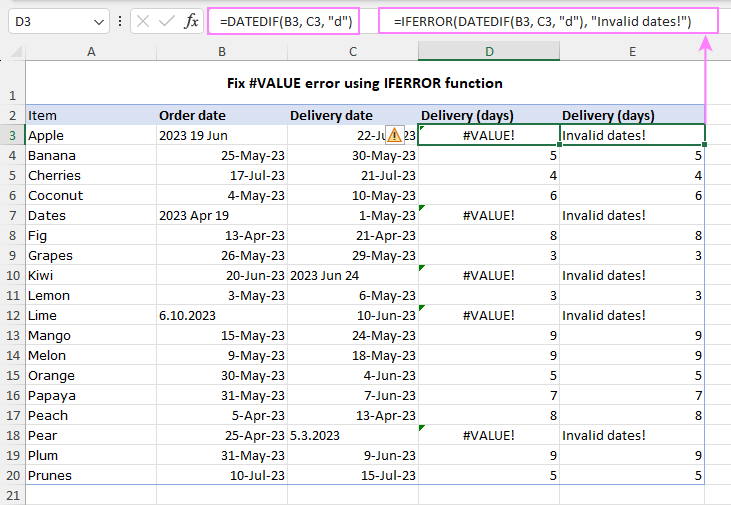 Suppress #VALUE error using IFERROR function.