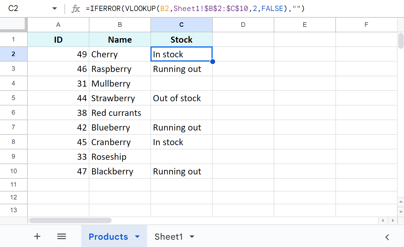 Hide errors using the IFERROR function.