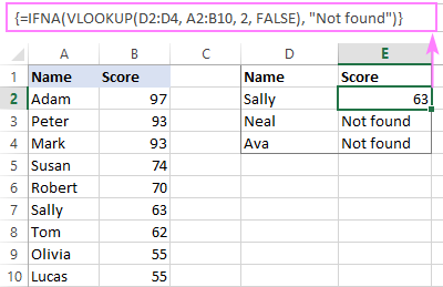 Using the IFNA function in an array formula