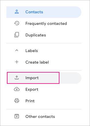 Import contacts to Google Gmail.