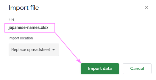 Upload the file and import data.