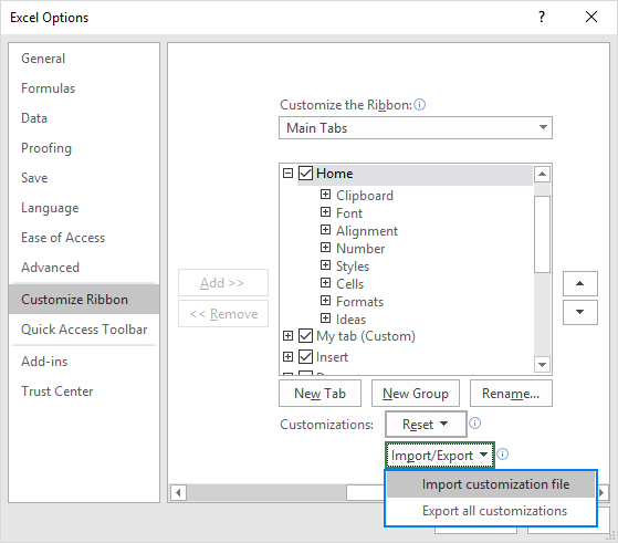 Export and import a customized ribbon.