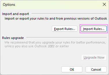 Import Outlook rules.