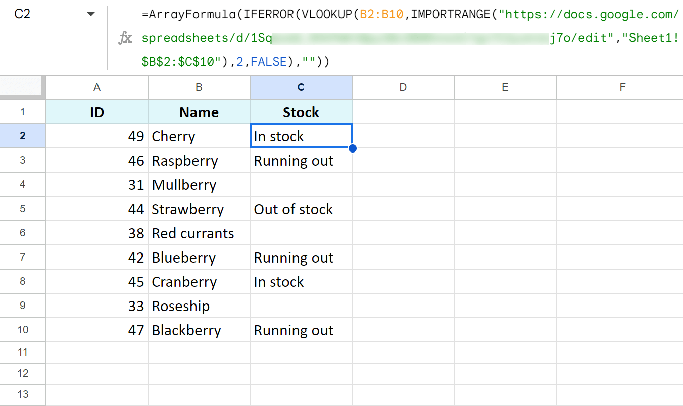 Match and pull data from another Google file using IMPORTRANGE inside VLOOKUP.