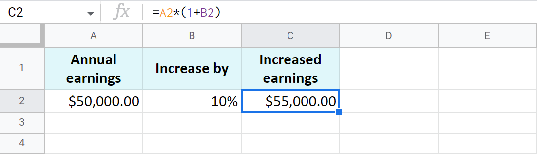 Increase the amount by percentage.