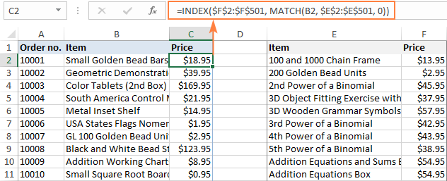 INDEX MATCH formula in Excel