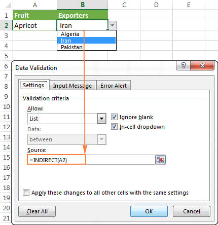 Using INDIRECT with Data Validation in Excel