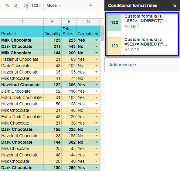 Bring conditions to other sheets