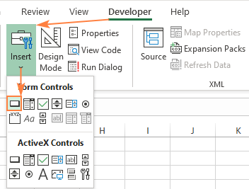 Inserting a button in a worksheet