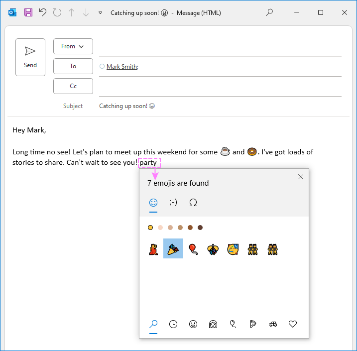 Insert an emoji in Outlook.