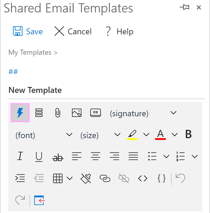 The Insert macro button on the template editor toolbar