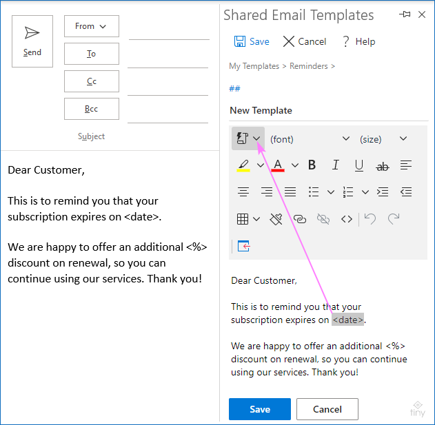 Inserting a macro in place of the placeholder