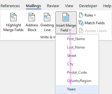 Inserting a merge field.