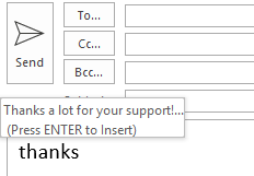 Auto-complete Quick Parts with the Enter key.