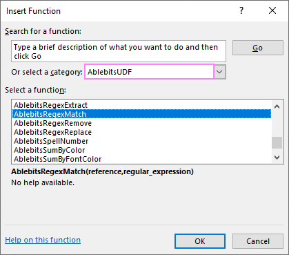 Inserting the Ablebits Regex function in a cell