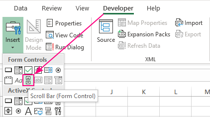 Insert a scroll bar in Excel.