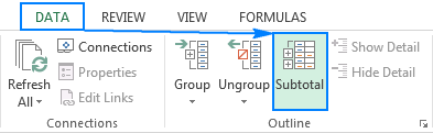 Adding subtotals in Excel