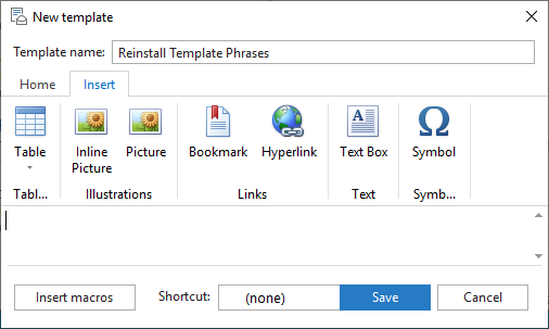 Add tables, pictures, links, or symbols to your template.