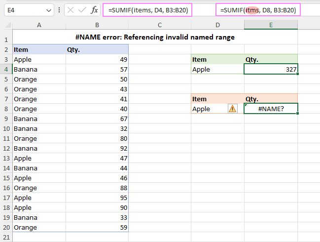 A typo in the range name causes a #NAME error.