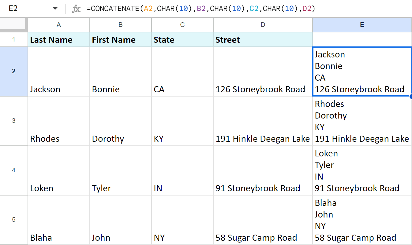 Use the CHAR function for a line break.