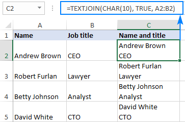 Merge text and separate the values by line breaks