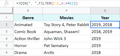 Bring years for the corresponding movies together.